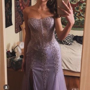 Jovani Lavender Strapless Prom Dress